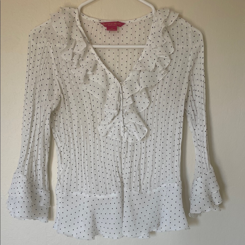 Sunny Leigh White Blouse with Black Polka Dots